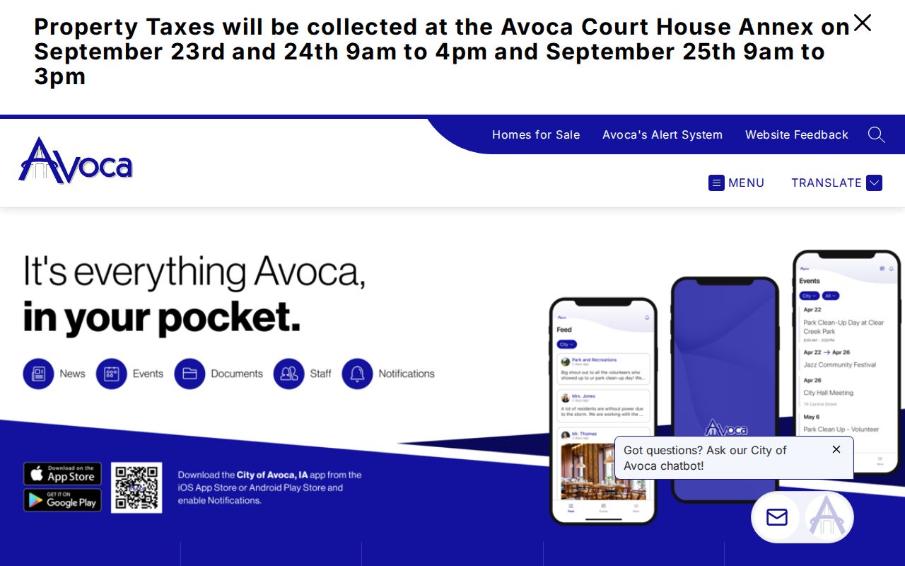 City of Avoca official website and public contact information