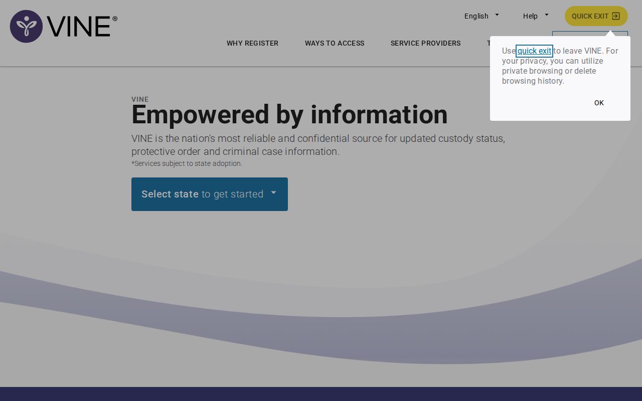 VINELink custody search and notification service page