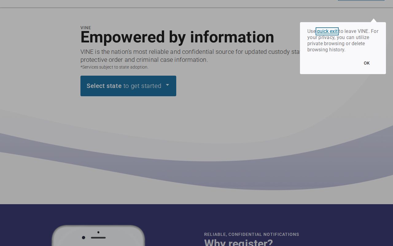 VINELink state-selection interface for starting an Iowa custody search