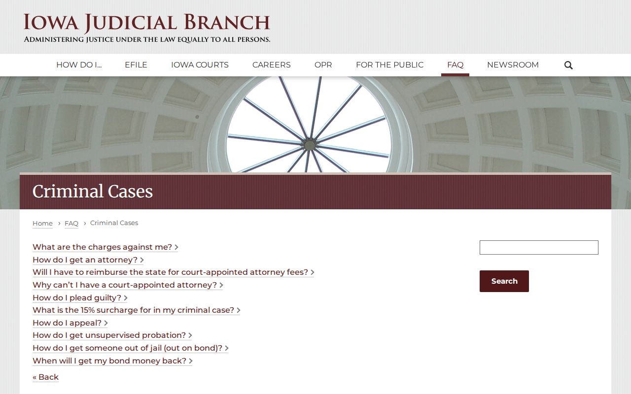 Iowa Courts criminal cases guide for charges and public searches